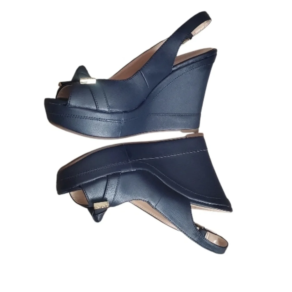 Tommy Hilfiger Navy Peep-Toe Slingback Heels - Picture 3 of 6